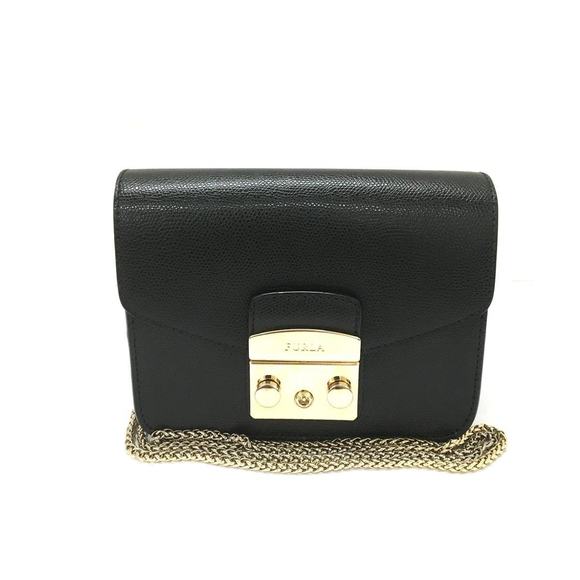Furla Metropolis Shoulder Bag Chain Shoulder Mini Bag Leather Black - Picture 1 of 9